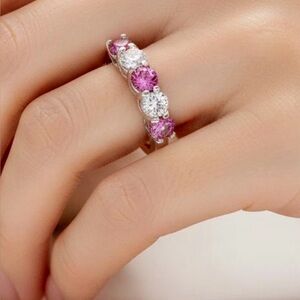 1ct Certified pink Diamond white diamond silver Ring 925 sz-6.5